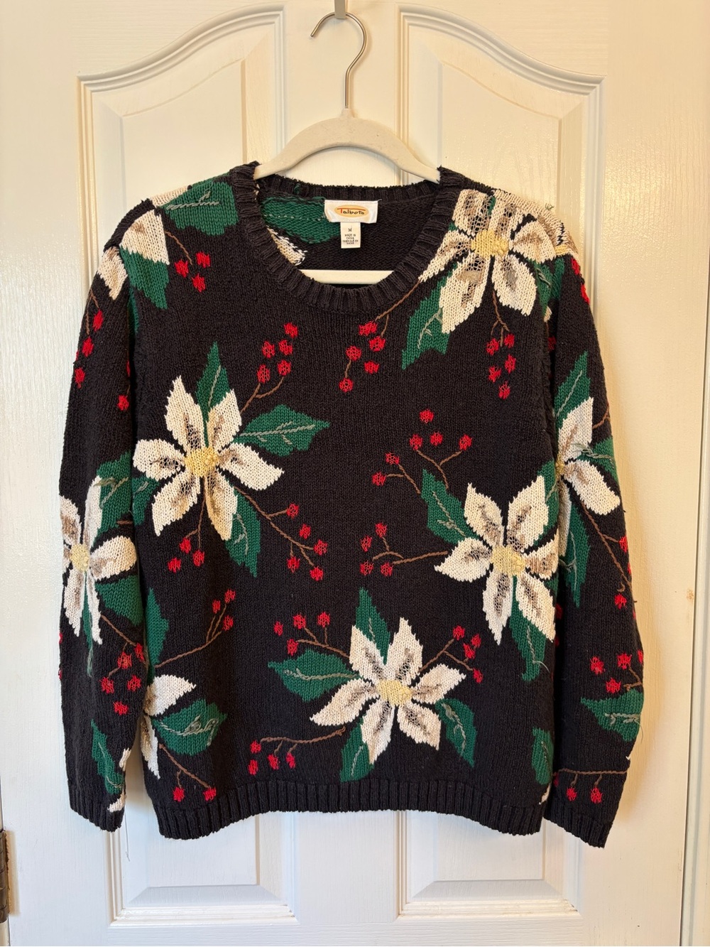 Talbots Vintage Holiday Poinsettia Knit Sweater - Women's Medium ~